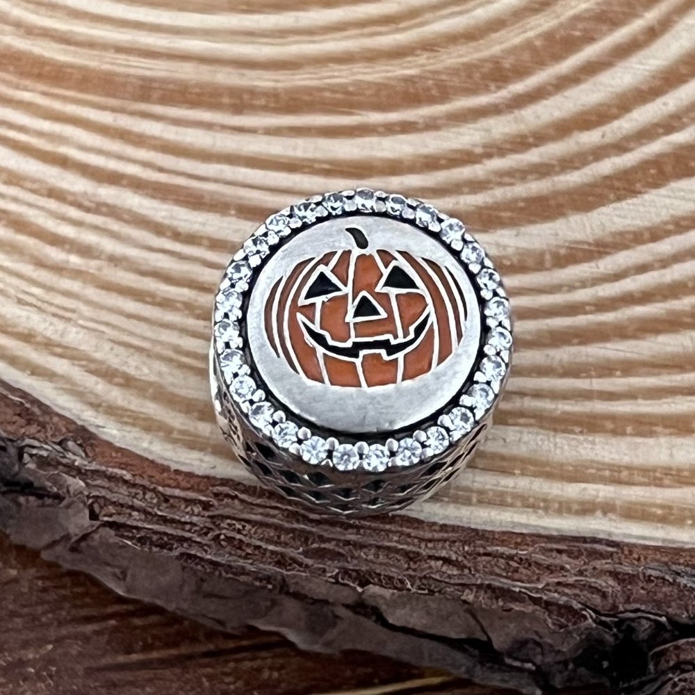 Pandora Halloween Pumpkin Jack O Lantern Silver Charm Bead